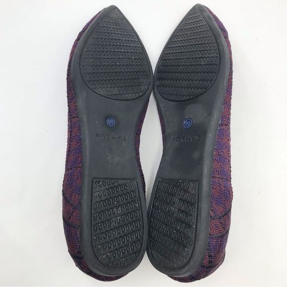 Rothy’s The Point Cranberry Plaid Winter Berry Textile Ballet Flats - Picture 14 of 16